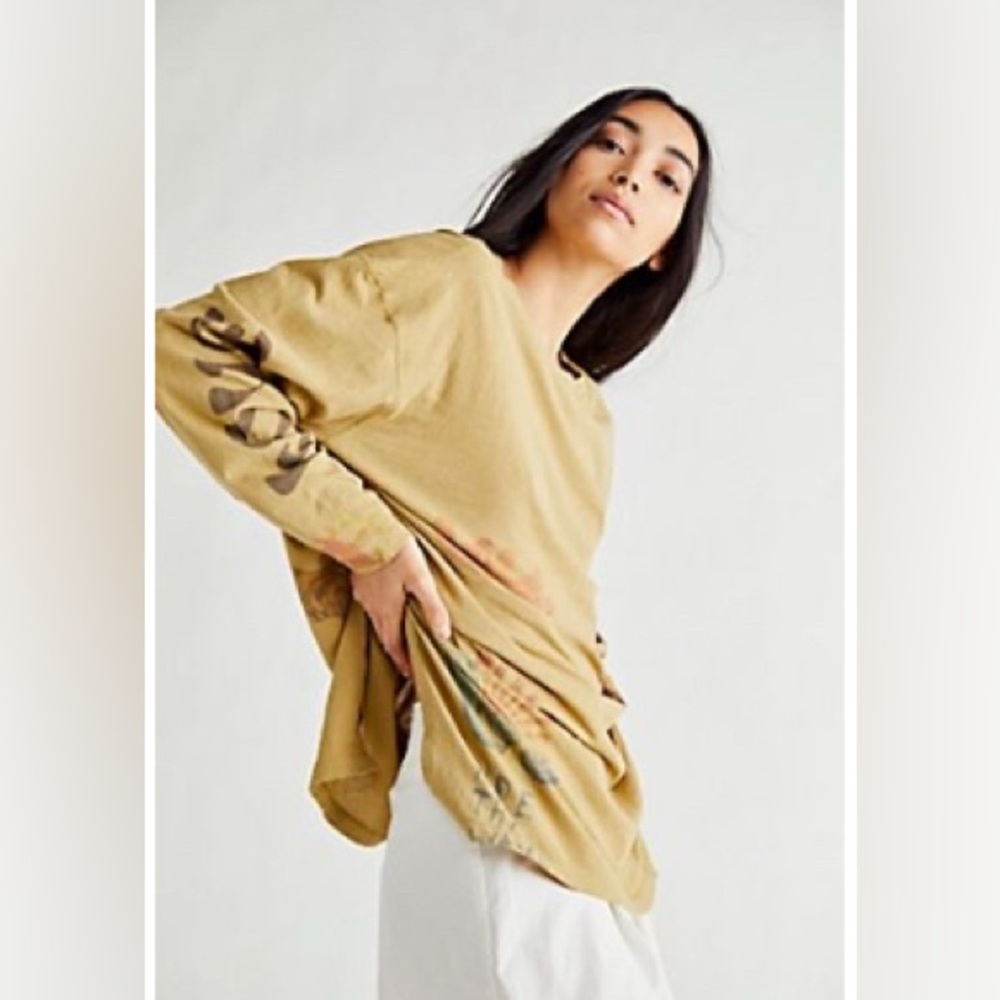 We The Free Painted On Tee - Khaki Long Sleeve Top